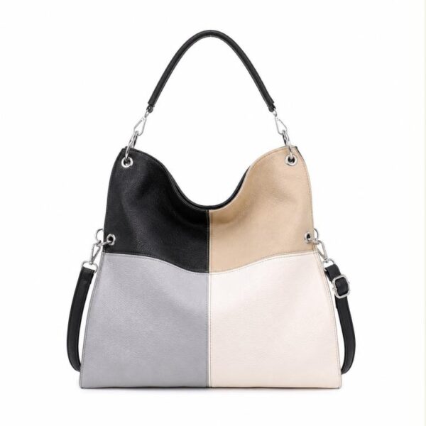 Bolso de Mano Sintético con Diseño de Cuadrados, Gran Capacidad y Bolsillo Trasero con Cremallera para Mujer - Imagen 4