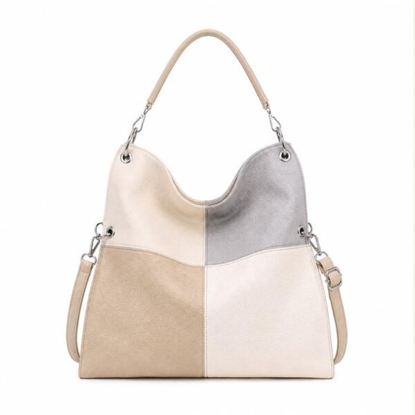 Bolso de Mano Sintético con Diseño de Cuadrados, Gran Capacidad y Bolsillo Trasero con Cremallera para Mujer - Imagen 5