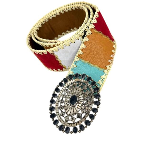 Bonito Cinturón Único en Piel Artesanal Estilo Patchwork Hippie Mujer con Diseño Exclusivo - Imagen 11