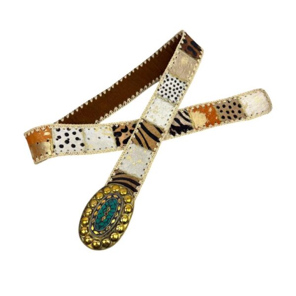 Bonito Cinturón Único en Piel Artesanal Estilo Patchwork Hippie Mujer con Diseño Exclusivo - Imagen 8