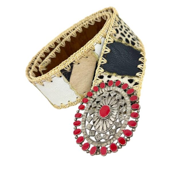 Bonito Cinturón Único en Piel Artesanal Estilo Patchwork Hippie Mujer con Diseño Exclusivo - Imagen 10