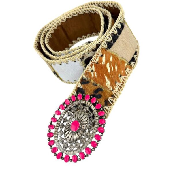 Bonito Cinturón Único en Piel Artesanal Estilo Patchwork Hippie Mujer con Diseño Exclusivo - Imagen 7