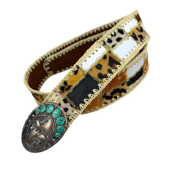 Bonito Cinturón Único en Piel Artesanal Estilo Patchwork Hippie Mujer con Diseño Exclusivo - Imagen 24