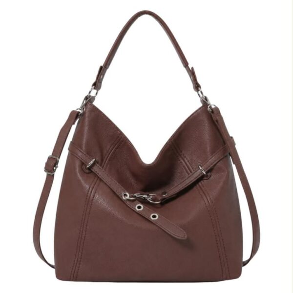 Amplio Bolso de Hombro Sintético tipo Hobo con Cinturón de Enganche Frontal para Mujer - Imagen 7