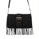 Bolso de Hombro Sintético tipo Serraje con Mini Solapa Ajustable y Flecos Frontales para Mujer - Imagen 10