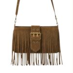 Bolso de Hombro Sintético tipo Serraje con Mini Solapa Ajustable y Flecos Frontales para Mujer - Imagen 3