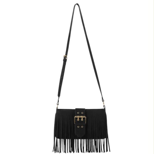 Bolso de Hombro Sintético tipo Serraje con Mini Solapa Ajustable y Flecos Frontales para Mujer - Imagen 11