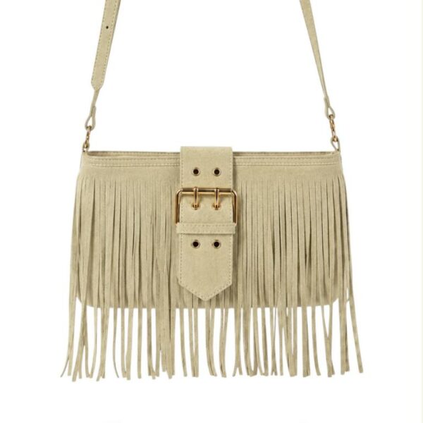 Bolso de Hombro Sintético tipo Serraje con Mini Solapa Ajustable y Flecos Frontales para Mujer - Imagen 5
