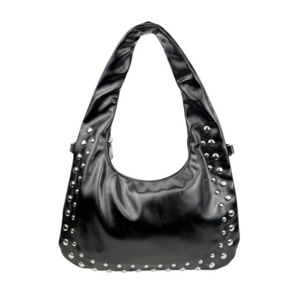 Bolso de Hombro Sintético Medialuna con Tachuelas Frontales, Bolsillo Trasero y Cremallera para Mujer - Imagen 4