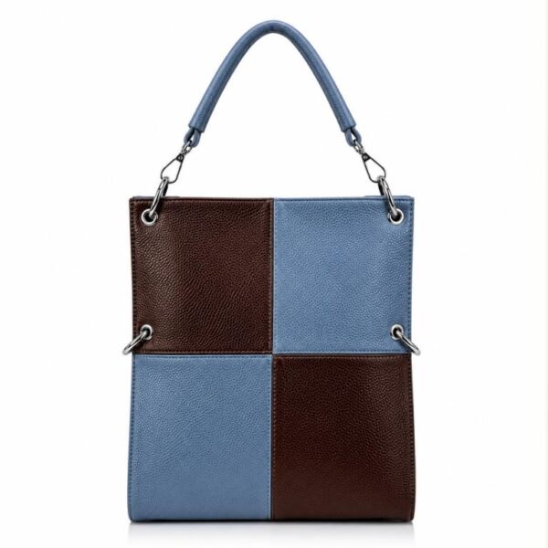 Amplio Bolso de Mano Sintético con Diseño de Cuadrados y Bolsillo Trasero Vertical para Mujer - Imagen 9