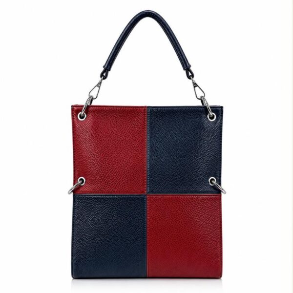 Amplio Bolso de Mano Sintético con Diseño de Cuadrados y Bolsillo Trasero Vertical para Mujer - Imagen 10