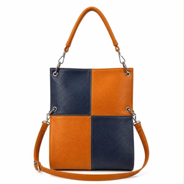 Amplio Bolso de Mano Sintético con Diseño de Cuadrados y Bolsillo Trasero Vertical para Mujer - Imagen 3