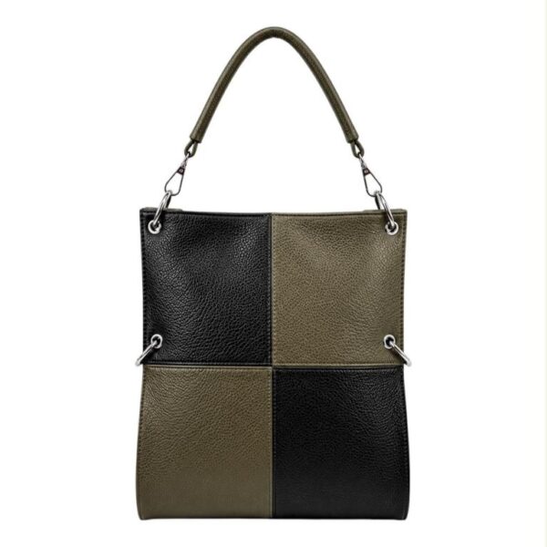 Amplio Bolso de Mano Sintético con Diseño de Cuadrados y Bolsillo Trasero Vertical para Mujer - Imagen 5
