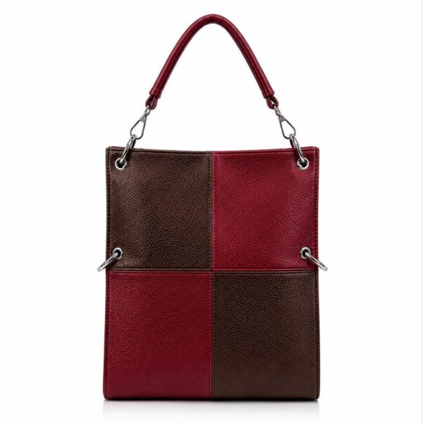 Amplio Bolso de Mano Sintético con Diseño de Cuadrados y Bolsillo Trasero Vertical para Mujer - Imagen 6