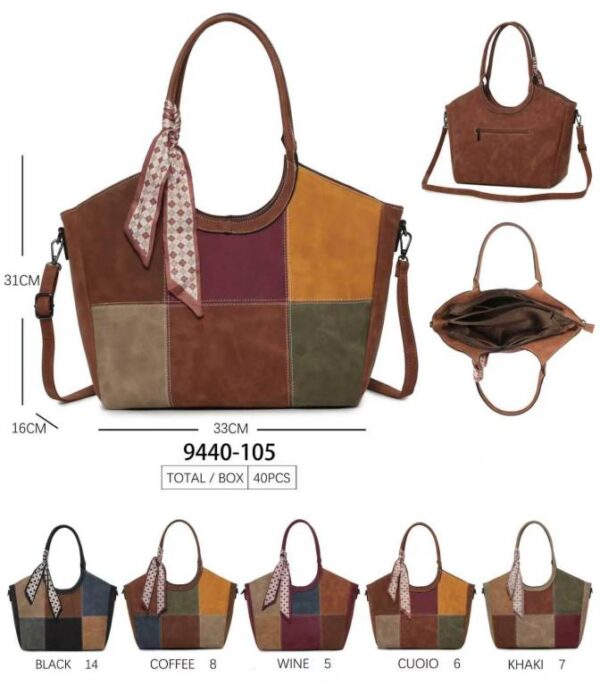 Bolso de Hombro Sintético con Diseño Cuadrados Colores y Lazo Decorativo Mujer - Imagen 7