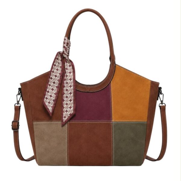 Bolso de Hombro Sintético con Diseño Cuadrados Colores y Lazo Decorativo Mujer - Imagen 6