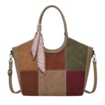 Bolso de Hombro Sintético con Diseño Cuadrados Colores y Lazo Decorativo Mujer