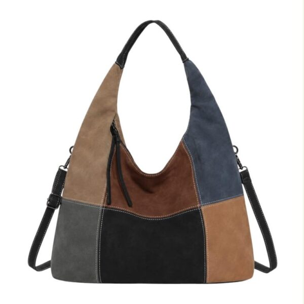 Bolso de Hombro Sintético tipo Hobo con Diseño Cuadrados Colores y Bolsillos Internos - Imagen 4