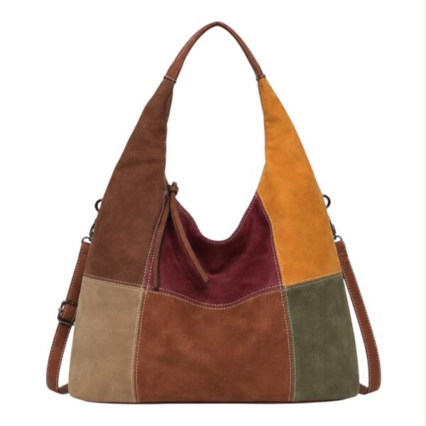 Bolso de Hombro Sintético tipo Hobo con Diseño Cuadrados Colores y Bolsillos Internos - Imagen 6