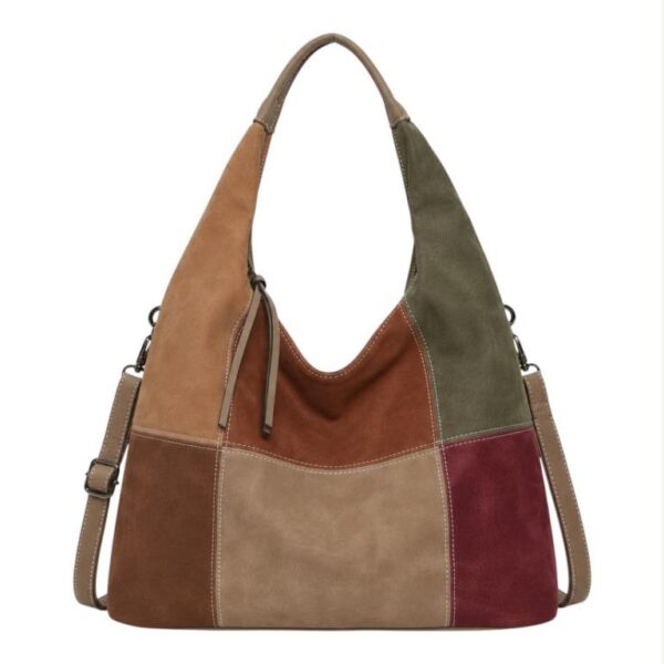 Bolso de Hombro Sintético tipo Hobo con Diseño Cuadrados Colores y Bolsillos Internos - Imagen 3