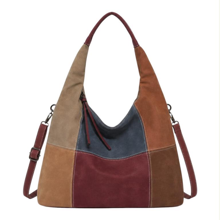 CG9440-126-Wine Bolso de Hombro Sintético tipo Hobo con Diseño Cuadrados Colores y Bolsillos Internos - Imagen 1