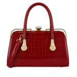 Bolso Sintético Premium de Gran Calidad con Estampado Croco y Cierre de Click con Pedrería