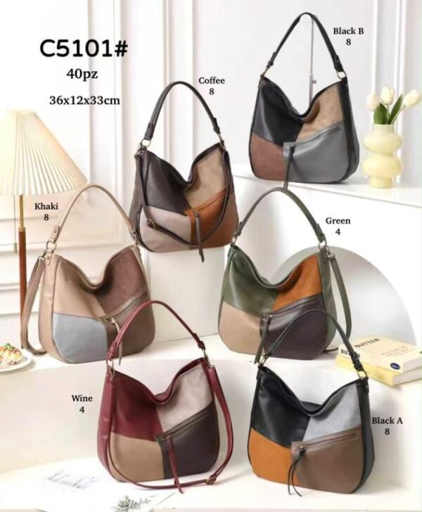 Amplio Bolso de Hombro Sintético Multicolor tipo Hobo con Bolsillos Exteriores para Mujer - Imagen 2