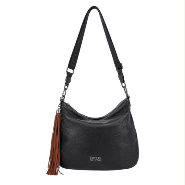 Bolso de Hombro Sintético Coveri Collection con Cremallera Inferior Decorativa y Flecos - Imagen 4