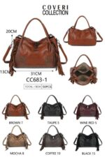 Bolso de Mano Sintético Coveri Collection con Tachuelas, Flecos y Botones en la Cremallera - Imagen 7