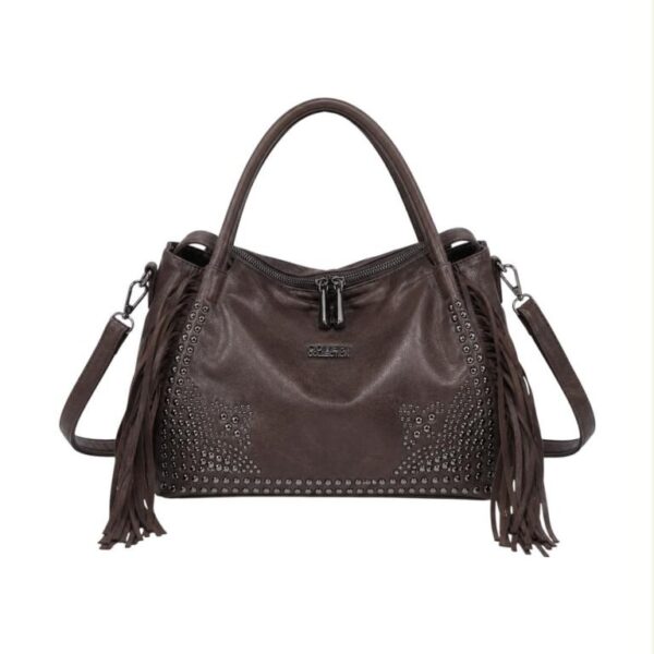 Bolso de Mano Sintético Coveri Collection con Tachuelas, Flecos y Botones en la Cremallera - Imagen 2