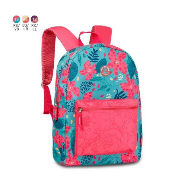 Mochila Escolar Juvenil con Diseño Floral Colorido, Compartimentos Laterales y Bolsillo Frontal - Imagen 2