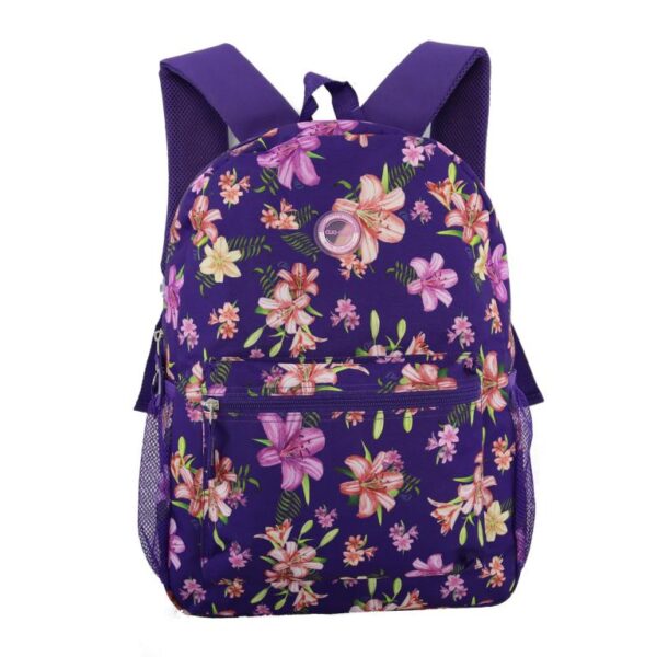 Mochila Escolar Juvenil con Diseño de Flores, Bolsillo Frontal y Compartimentos de Rejilla - Imagen 4