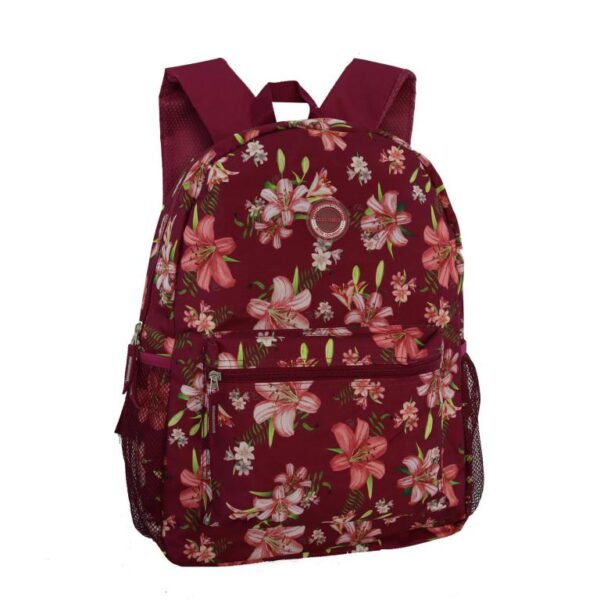 Mochila Escolar Juvenil con Diseño de Flores, Bolsillo Frontal y Compartimentos de Rejilla - Imagen 3