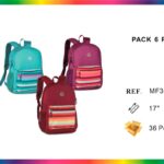 Mochila Escolar Juvenil con Bolsillo Frontal Multicolor, Cremallera y Espacio Amplio