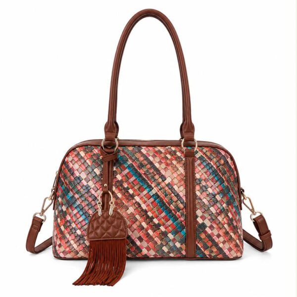 Bolso de Hombro Sintético tipo Bowling con Diseño Multicolor y Decoración Frontal para Mujer - Imagen 4