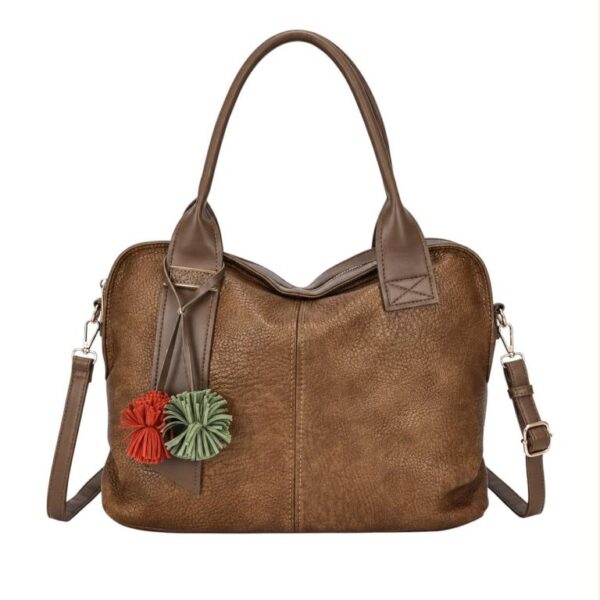 Bolso Maletín Sintético de Mujer con Gran Calidad y Pompones Frontales de Colores Decorativos - Imagen 5