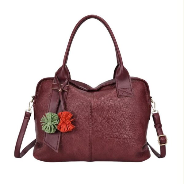 Bolso Maletín Sintético de Mujer con Gran Calidad y Pompones Frontales de Colores Decorativos - Imagen 6