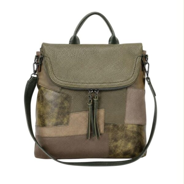 Mochila Sintética de Mujer tipo Patchwork con Solapa de Botón y Bolsillos Exteriores - Imagen 6