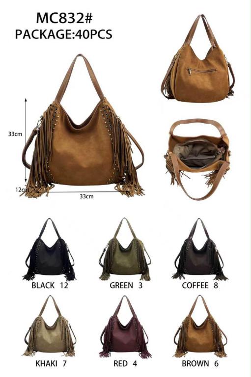 CGMC832-All Amplio Bolso de Hombro Sintético tipo Hobo con Flecos y Tachuelas Decorativas para Mujer - Imagen 1