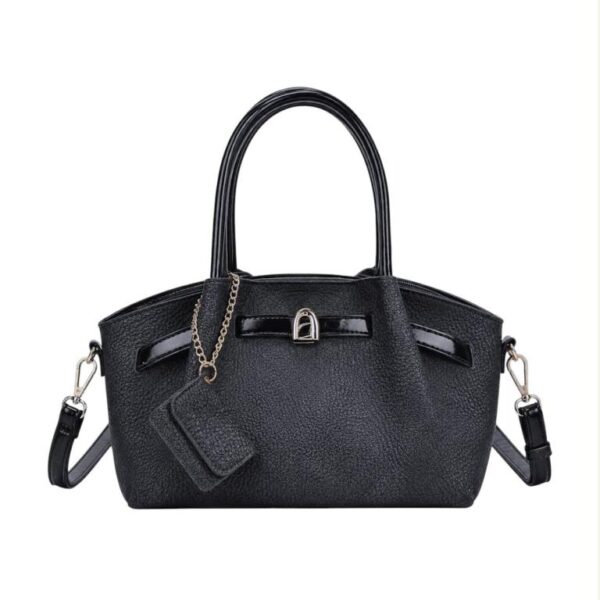Bolso de Mano Sintético Estilo Serraje con Tira Marrón Decorativa y Monedero Extra de Mujer - Imagen 5