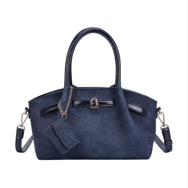 Bolso de Mano Sintético Estilo Serraje con Tira Marrón Decorativa y Monedero Extra de Mujer - Imagen 2