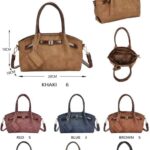 Bolso de Mano Sintético Estilo Serraje con Tira Marrón Decorativa y Monedero Extra de Mujer