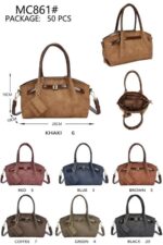 Bolso de Mano Sintético Estilo Serraje con Tira Marrón Decorativa y Monedero Extra de Mujer - Imagen 8