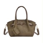 Bolso de Mano Sintético Estilo Serraje con Tira Marrón Decorativa y Monedero Extra de Mujer - Imagen 3