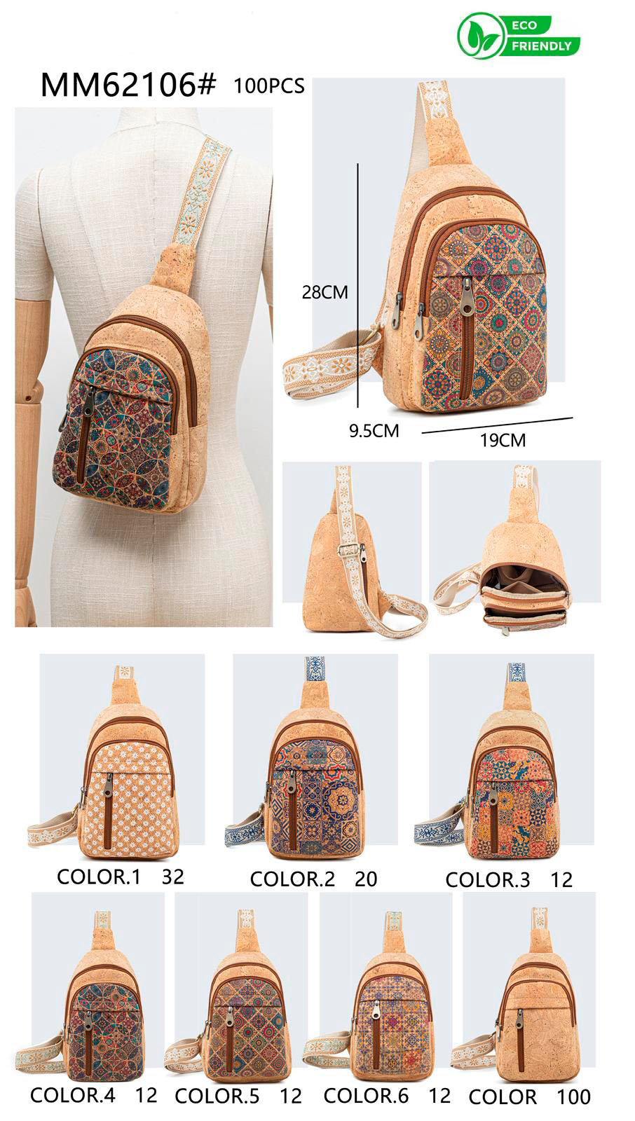 CGMM62106-All Riñonera de Corcho Ecológico con 4 Compartimentos de Cremallera para Mujer - Imagen 1