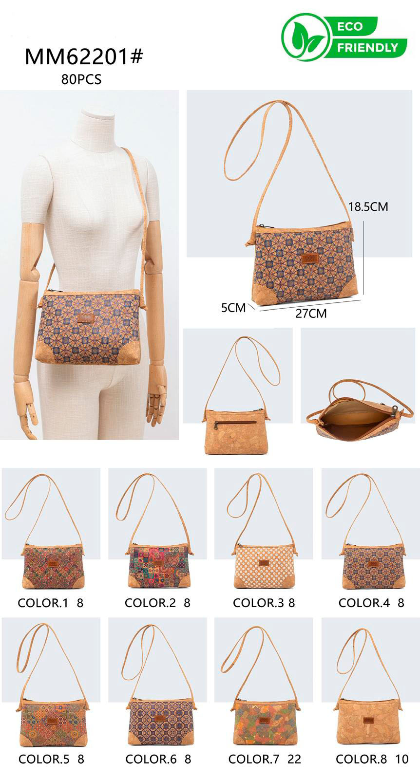 CGMM62201-All Bolso Bandolera en Corcho Ecológico con Asa Larga y Bolsillo Trasero para Mujer - Imagen 1