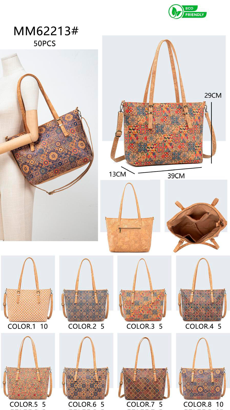CGMM62213-All Bolso de Hombro tipo Shopper en Corcho Ecológico para Mujer con Bolsillo Trasero - Imagen 1