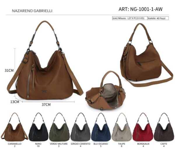 Bolso de Hombro Hobo en Nylon Nazareno Gabrielli con Bolsillos Exteriores de Cremallera Mujer - Imagen 9