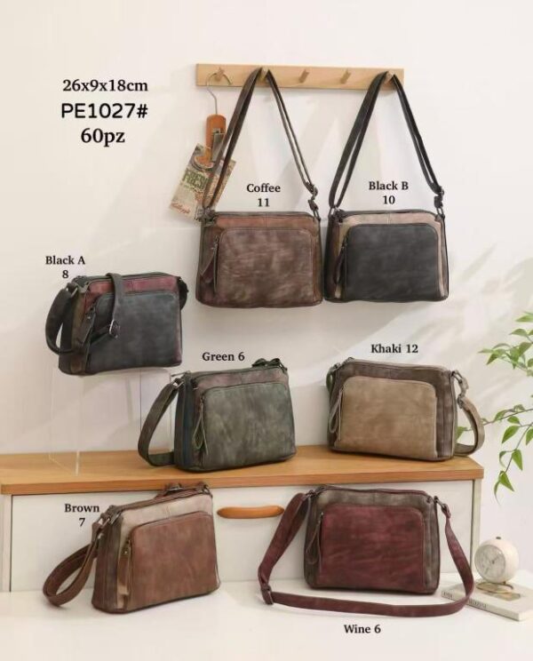 Bolso de Hombro Sintético Tricolor Estilo Vintage con 4 Bolsillos con Cremallera para Mujer - Imagen 2