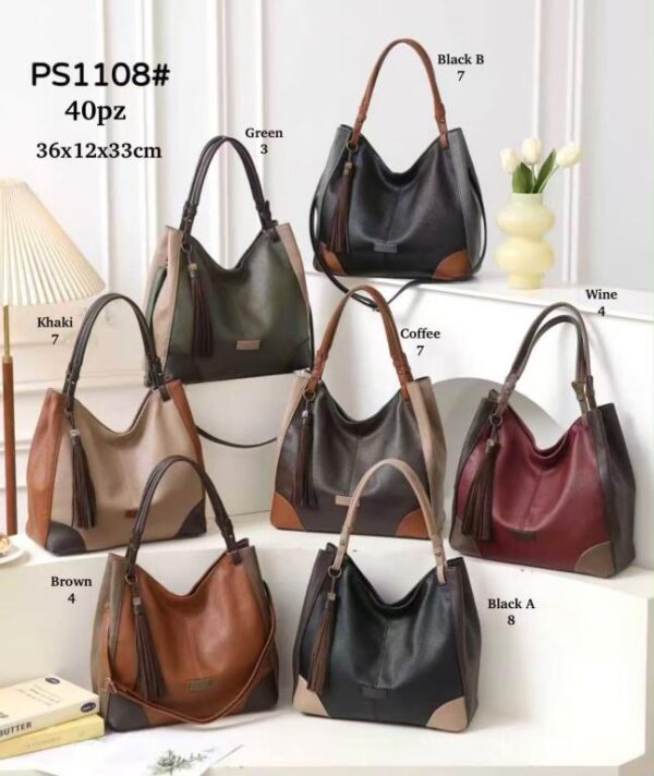 Bolso de Hombro Sintético Tricolor tipo Hobo con 2 Asas y Decoración Frontal para Mujer - Imagen 2